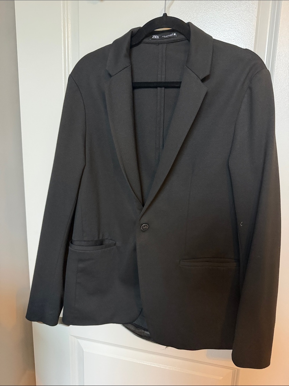 Zara Men Black Single-Button Notch Lapel Blazer